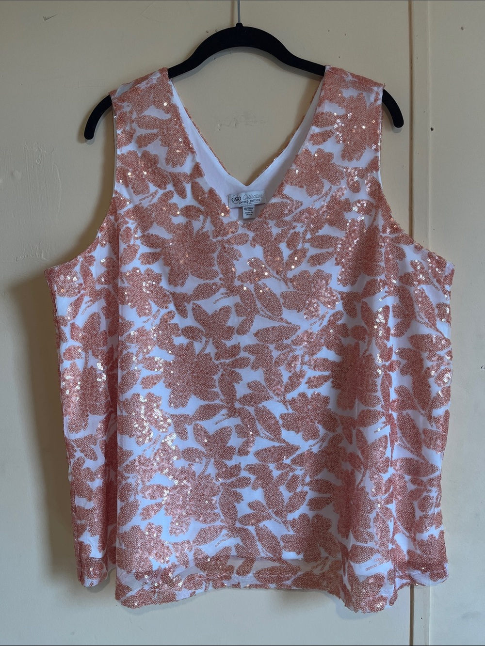 Cato White Tank with Rose Gold Sequin Floral Design
